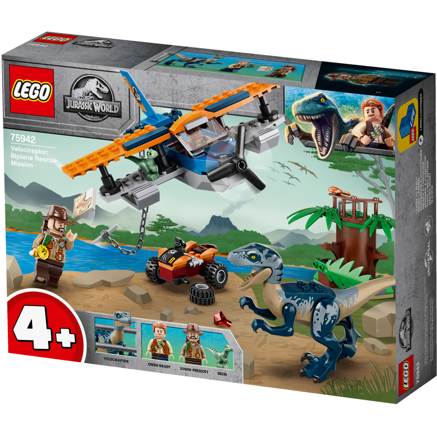 Lego Jurassic World Velocirraptor Misión de Rescate en Biplano 75942