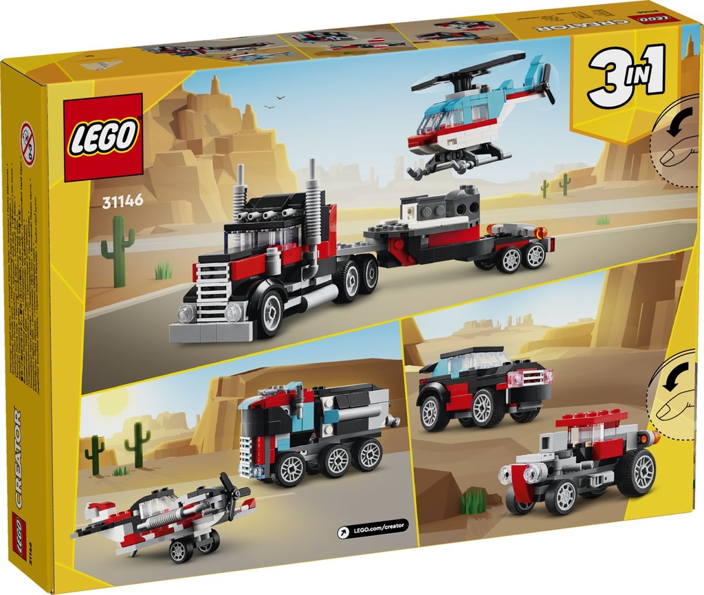 LEGO CREATOR 3en1 | Camión Plataforma con Helicóptero - 31146