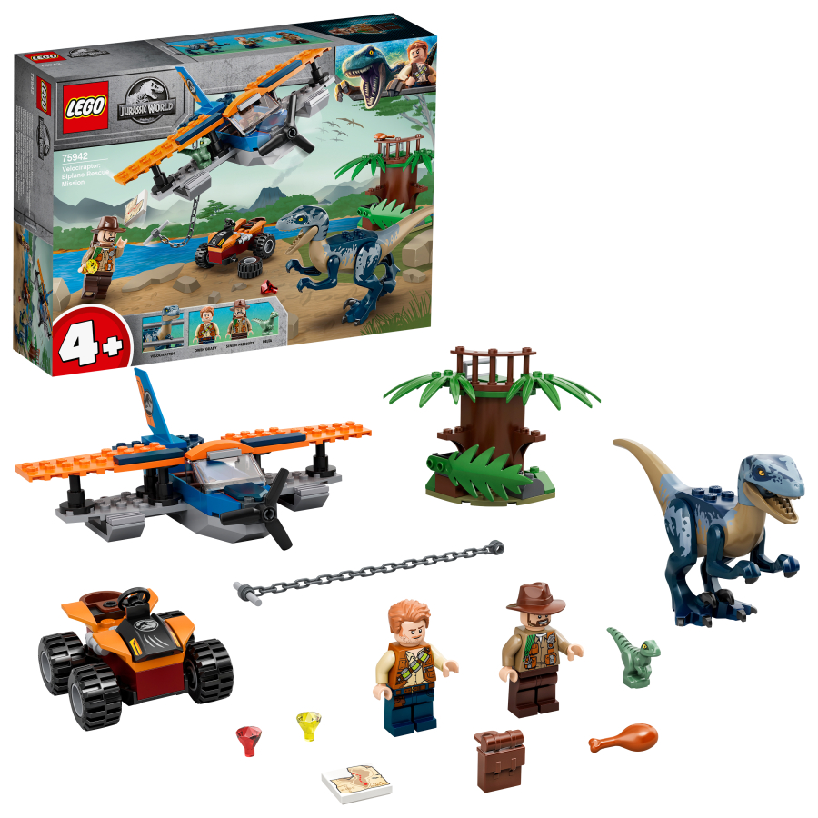 Lego Jurassic World Velocirraptor Misión de Rescate en Biplano 75942